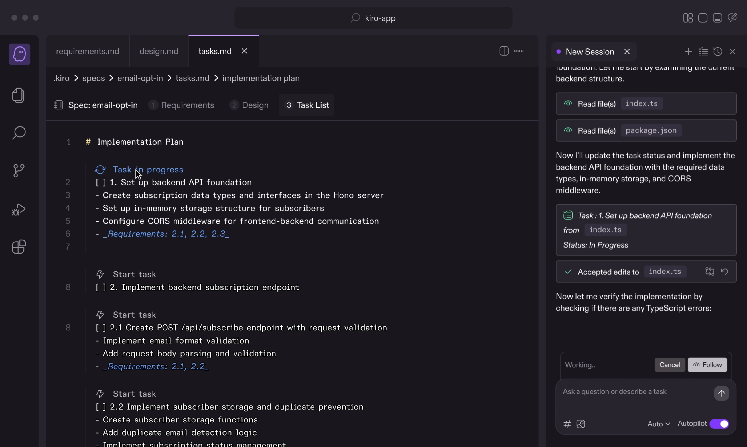 screen shot of Kiro
