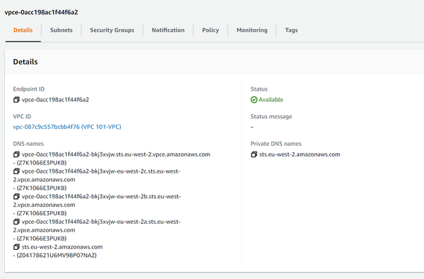 VPC DNS Screenshot